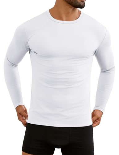 Men's Thermal Long Sleeve Shirts Fleece Lined High Stretch Thermal Underwear Tops Base Layer for Men Cold Weather Gear