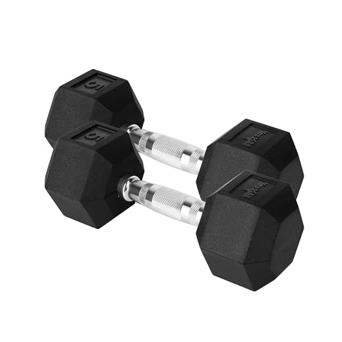 Hex Dumbbells, Rubber Coated, Chrome Grip Hand Weights