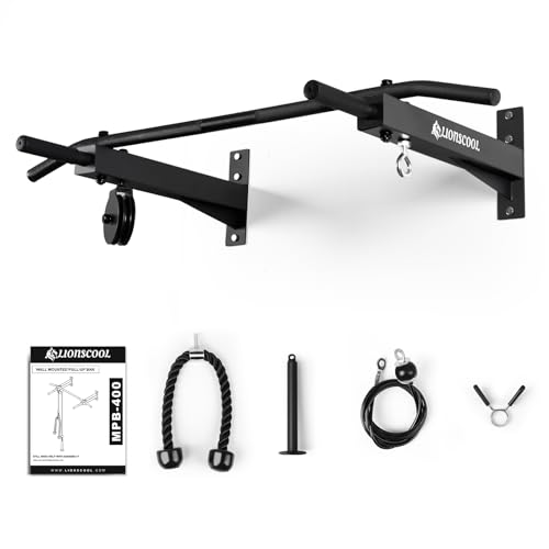 Multifunctional Wall Mounted Pull Up Bar with Pulley System, 48" and 16"/24" Multi-Grip Chin Up Bar, Cable Pulley Attachments Included, Perfect for Upper Body Workouts