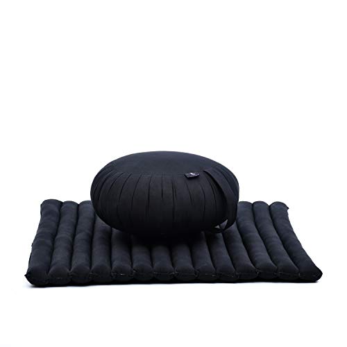 Meditation Cushion Set – 1 Round Zafu Meditation Pillow and 1 Square Roll-Up Zabuton Meditation Mat, Pillows Bundle Filled with Kapok