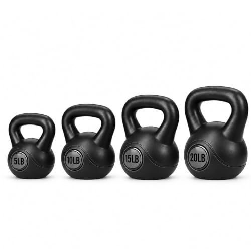 Vinyl Kettlebell Set, 30/45/50/75 Pound Options – Cement-Filled Strength Training Weights with Ergonomic Grip and Color Coding for Full Body Fitness at Home or Gym - view 3