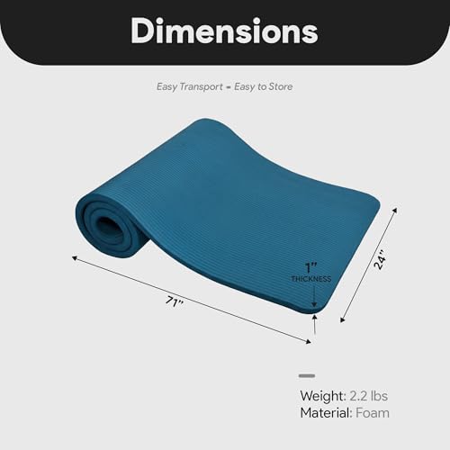 All Purpose 1-Inch Extra Thick High Density Anti-Tear Exercise Yoga Mat with Carrying Strap, Multiple Colors - view 4