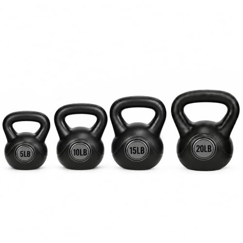 Vinyl Kettlebell Set, 30/45/50/75 Pound Options – Cement-Filled Strength Training Weights with Ergonomic Grip and Color Coding for Full Body Fitness at Home or Gym