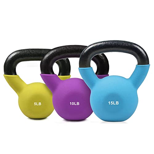 Neoprene Coated Kettlebell Weight Set, Solid Cast Iron