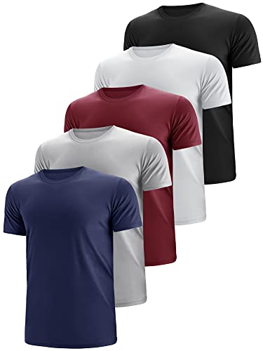 Men's Dry Fit Moisture Wicking 5 Pack Workout Shirts, M-5XL