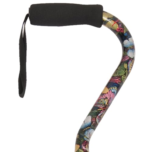 Adjustable Cane, Offset Handle, Foam Grip, Wrist Strap, Lightweight Aluminum, Cheetah Pattern Finish