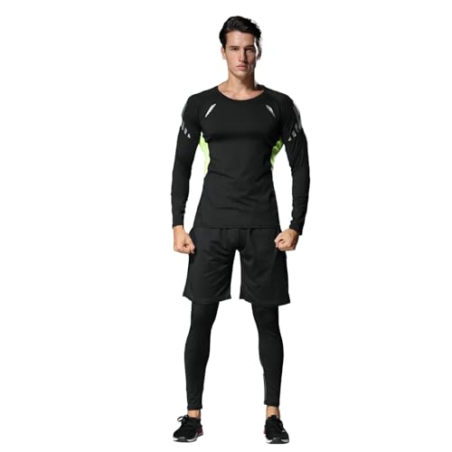 3 PCS Men's Compression Set - Workout Long Sleeve Top & Pants with running Shorts | Moisture-Wicking Gym Bundle - view 5