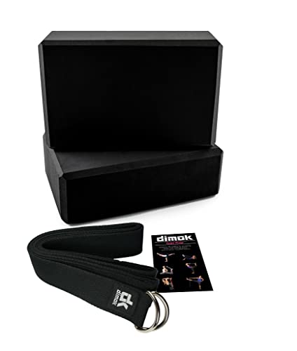 Yoga Blocks and Strap Set - Foam Bricks 9x6x4 and 8FT Yoga Belt Metal D-Ring - High Density Premium Quality