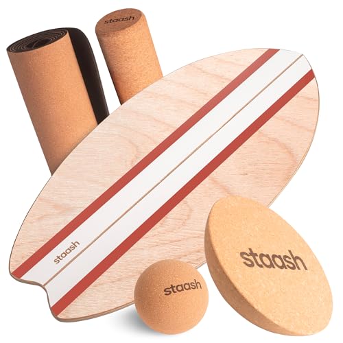 Balance Board Full Kit – Premium Birch Wood Trainer with Cork Roller, Balance Disc, Massage Ball & Anti-Slip Mat – Core Strength, Surf, Snowboard & Rehab Training – All-In-One Set