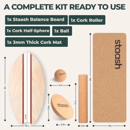 Balance Board Full Kit – Premium Birch Wood Trainer with Cork Roller, Balance Disc, Massage Ball & Anti-Slip Mat – Core Strength, Surf, Snowboard & Rehab Training – All-In-One Set - view 3
