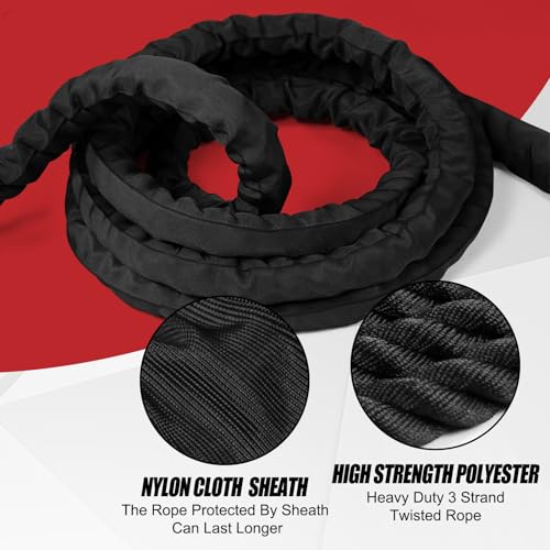 Fitness Battle Rope, 30ft Length, 1.5"" Diameter, Battle Rope with Cloth Sleeve-Heavy Ropes for Home Gym and Workout,Power Rope for Fitness, Black Green Blue, JS010001-Z - view 3