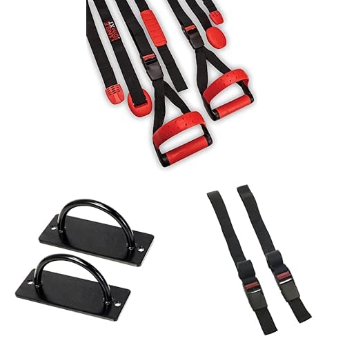 Jungle Gym XT Body Weight Suspension Trainer System + Resistance Training Metal Mounts + Jungle Gym Extension Strap Bundle