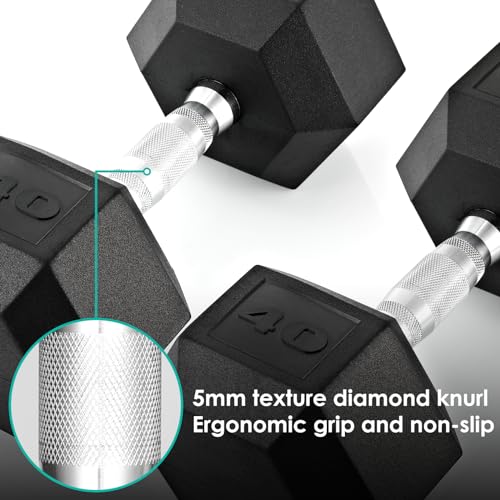 Rubber Coated Cast Iron Hex Dumbbell Set of 2, 30-85lb Free Weights - view 6
