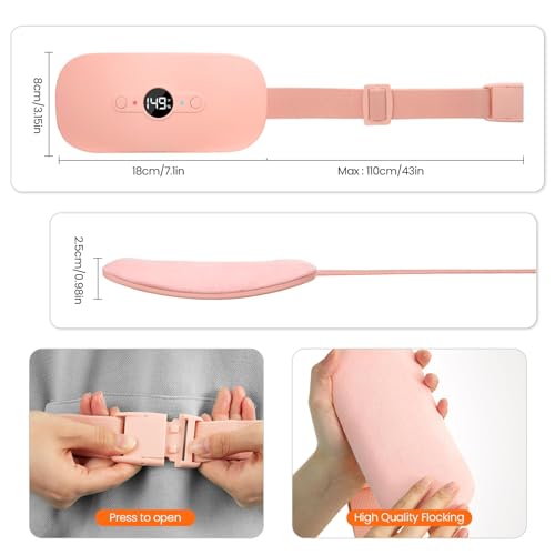Heating Pad for Period Cramps, Portable Electric Cordless Menstrual Heating Pad Rechargeable with 6 Heat Levels and 6 Massage Modes, Self Care Gifts for Women Teen Girls, Pink - view 5