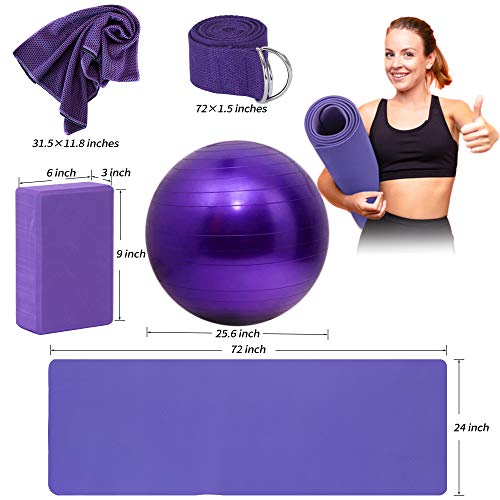 Yoga Starter Kit - 11-Piece Set with Yoga Blocks, Strap, Ball, Mat, Carrying Strap, Net Bag, Cooling Towel - view 6