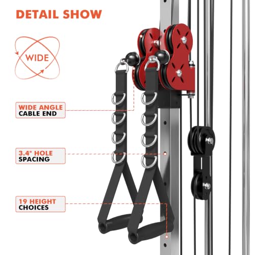 Wall Mount Cable Station, Cable Crossover Machine with Dual Pulley System and 19/27 Adjustable Positions for Home Gym Fitness Equipment - view 6