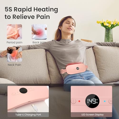 Heating Pad for Period Cramps, Portable Electric Cordless Menstrual Heating Pad Rechargeable with 6 Heat Levels and 6 Massage Modes, Self Care Gifts for Women Teen Girls, Pink - view 3