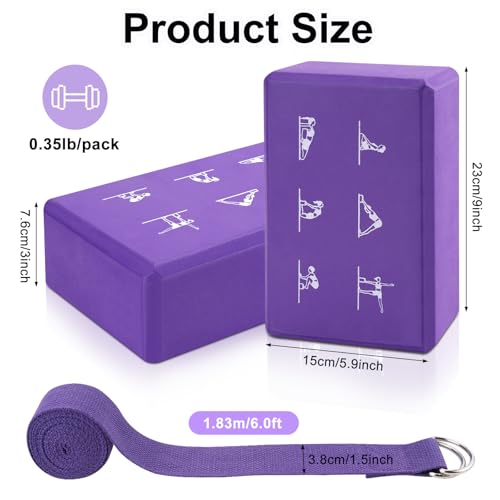 2 Yoga Block and 2 Yoga Strap Set,Non-slip EVA Foam Blocks, High Density Yoga Bricks with 6ft Strap, Supportive Latex-Free Yoga Block Accessories for Pilates - view 2