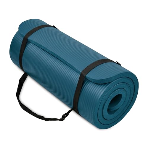 All Purpose 1-Inch Extra Thick High Density Anti-Tear Exercise Yoga Mat with Carrying Strap, Multiple Colors