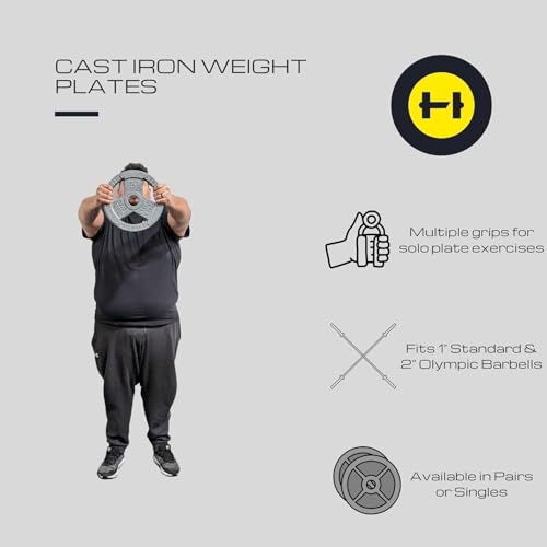 1 inch or 2 inch Cast Iron Weight Plate Set with Multi-Grip Handles and Enamel Coated for Barbells & Strength Training - Grey - view 3
