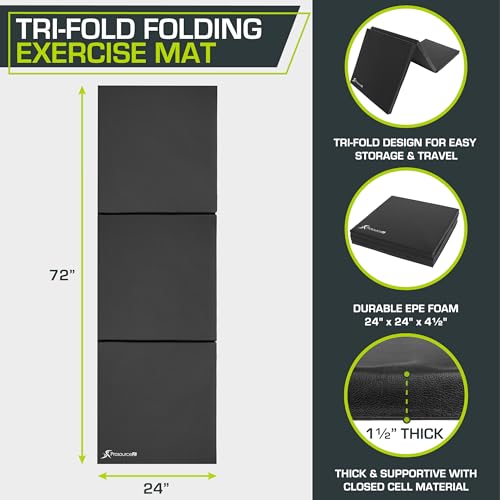 ProsourceFit Tri-Fold Folding Thick Exercise Mat 6’x2’ with Carrying Handles for MMA, Gymnastics, Stretching, Core Workouts - view 2