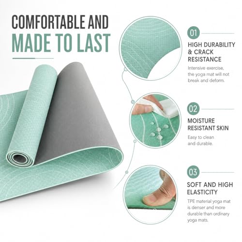 TPE Yoga Mat (72" x 24" x 5mm) - Cruise Color Non-Slip Workout Mat with Alignment Lines for Women & Men - Durable, Eco-Friendly, Latex-Free Exercise Mat for Home, Pilates & Fitness - view 5