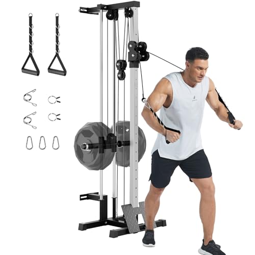 Wall Mount Cable Machine with 19 Positions Dual Pulley System, Attachments