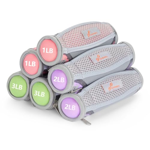 Hand Weights for Women, Walking Weights Set 6pcs (1lb, 2lb, 3lb Each) Soft Dumbbells with Hand Strap for Home Workout, Running, Physical Therapy, Aerobics