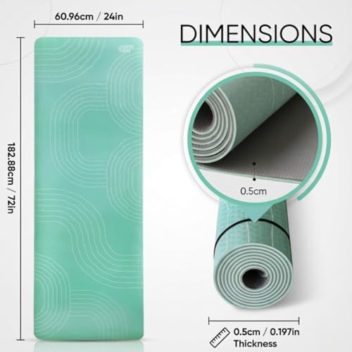 TPE Yoga Mat (72" x 24" x 5mm) - Cruise Color Non-Slip Workout Mat with Alignment Lines for Women & Men - Durable, Eco-Friendly, Latex-Free Exercise Mat for Home, Pilates & Fitness - view 3