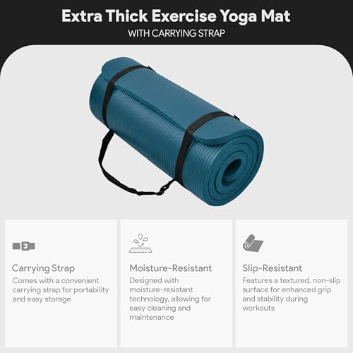 All Purpose 1-Inch Extra Thick High Density Anti-Tear Exercise Yoga Mat with Carrying Strap, Multiple Colors - view 3