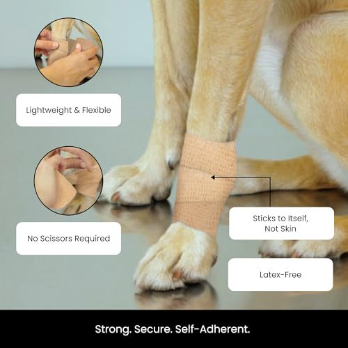 Cohesive Bandage Vet Wrap Rolls - Sprain & Strain Support Elastic Bandage & Vet Wrap for Dogs & Horses - Self-Adherent Dog Wound Care Tape - First Aid & Sports Tape - 12 Count, 4 in x 5 yd - view 3
