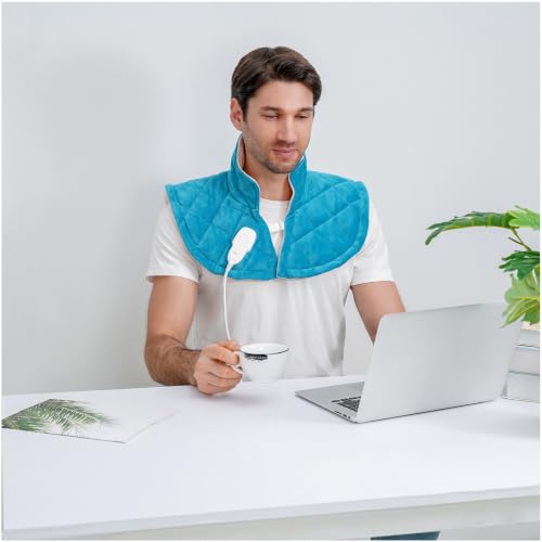 Electric Heating Pad for Neck and Shoulders, Shoulder Heating Pads, Weighted Neck Heating Pad for Pain Relief, 6 Heat Settings Far Infrared Heated Pad with Auto Off (Blue L) - view 2