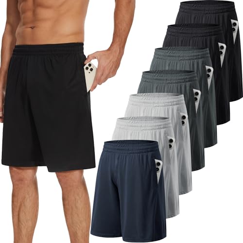 7 Pack Mens Athletic Shorts - Basketball Gym Running Workout