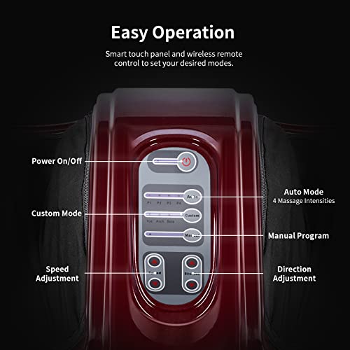 Shiatsu Foot Massager Machine, Deep Kneading Rolling Massage for Feet, Leg Calf Ankle, Electric Massager w/Remote, 4 Massage Modes, Burgundy - view 4