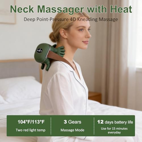 Neck Massager with Heat, Bionic Shiatsu Neck and Shoulder Massager with 4D Kneading Fingers, LCD Display & Adjustable Intensity, Heated Neck Massage Device Simulates Real Palm to Relax Muscle Tension - view 4