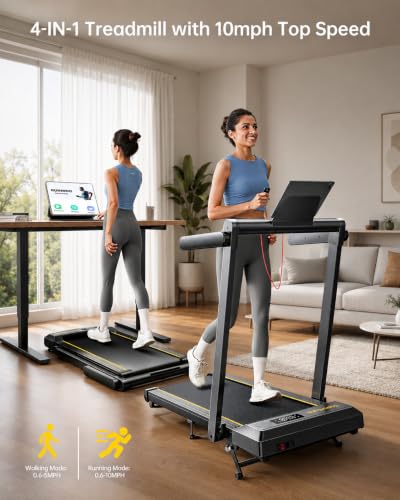 Walking Pad Treadmill with 12% Incline, 4 in 1 Foldable Treadmill with Handle Bar for Home/Office, Under Desk Treadmills Portable Folding Walking Pad with App & Bluetooth Speaker, 0.6-10MPH - view 3