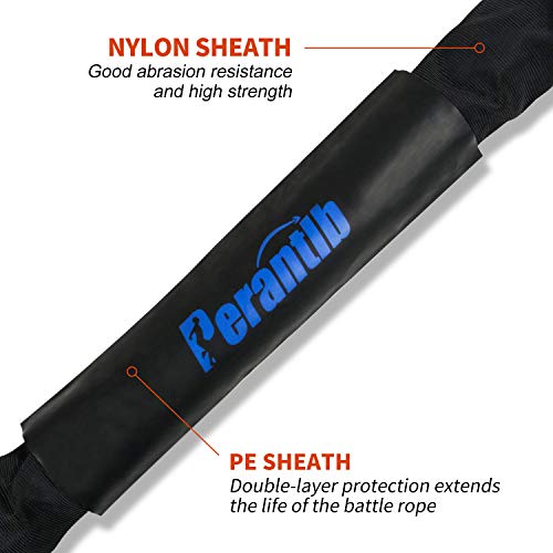 Battle Rope With Wear-Resistant Nylon Protective Sleeve - Heavy Battle Rope for Strength Training, Home Fitness Exercise - Anchor Strap Kit Included - view 4
