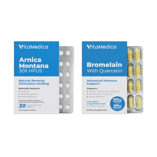 Arnica and Bromelain Blister Packs Bundle | for Post Surgery and Muscle Recovery | Bruise Relief | Plant Based Natural Formulas | 2 Product Bundle for Healing Support | 5 Day Supply
