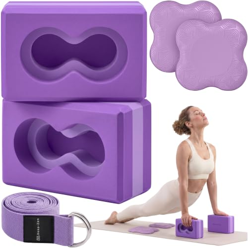 Wrist-Friendly Yoga Blocks 2 Pack with Strap & 2 Knee Pads