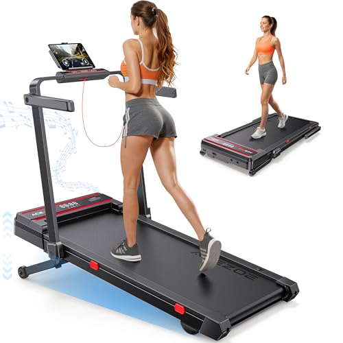 Foldable Walking Pad with 0-15% Auto Incline and Handle Bar, Under Desk Treadmill with 300LBS Weight Capacity, 3.0HP Quiet Treadmills for Home with Speaker, APP & Remote Control