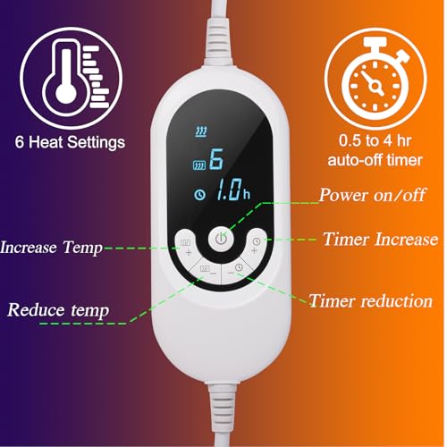 Electric Heating Pad for Neck and Shoulders, Shoulder Heating Pads, Weighted Neck Heating Pad for Pain Relief, 6 Heat Settings Far Infrared Heated Pad with Auto Off (Blue L) - view 4