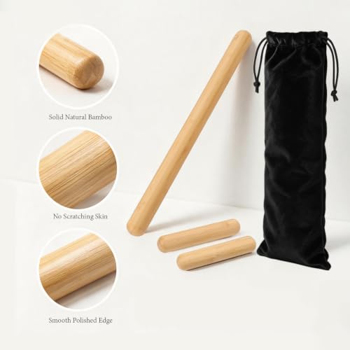 3PCS 100% Natural Solid Bamboo Massage Sticks,GuaSha Bamboo Massage Rollers for Back,Legs,Full Body,Deeply Deep Tissue Massage,Muscle Relax,Body Shaping,Portable Therapy Set(with Storage Bag) - view 5