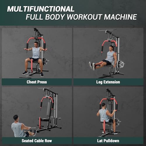 5-in-1 Multifunctional Home Gym Equipment: Full Body Workout Machine with LAT Pulldown, Chest Press, Leg Extension & Seated Row | 300 LB Capacity | Fits 1 in & 2 in Weight Plates (Not Included) - view 2