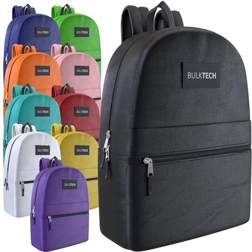 10 Pack Bulk Backpacks, Wholesale 17-Inch Lightweight Bookbags for Kids, Adults, School, Classroom, Travel, Gym Supplies with 1 Large, 1 Small Pocket, Perfect for Events, Corporate Bundles, Mix