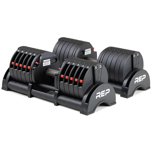Fitness QuickDraw Adjustable Dumbbell Set, Pair, 30/40/50/60 lb Each, Steel Plates, Knurled Handle, Lock-N-Load Switch, Space-Saving Compact Free Weights, Strength Training, Home Gym, Men & Women