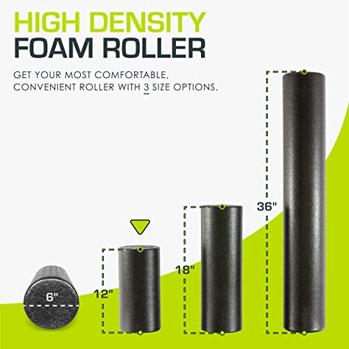 ProsourceFit High Density Foam Rollers 12 - inches long, Firm Full Body Athletic Massage Tool for Back Stretching, Yoga, Pilates, Post Workout Muscle Recuperation, Black - view 2