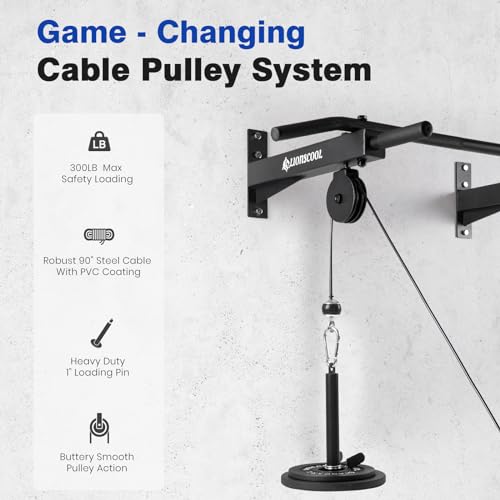 Multifunctional Wall Mounted Pull Up Bar with Pulley System, 48" and 16"/24" Multi-Grip Chin Up Bar, Cable Pulley Attachments Included, Perfect for Upper Body Workouts - view 3