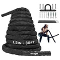 Battle Ropes, Workout Rope with Cover, Steel Anchor & Strap Included, Heavy Ropes for Exercise Training - 1.5/2 Inch Diameter, 30, 40, 50 Ft Length