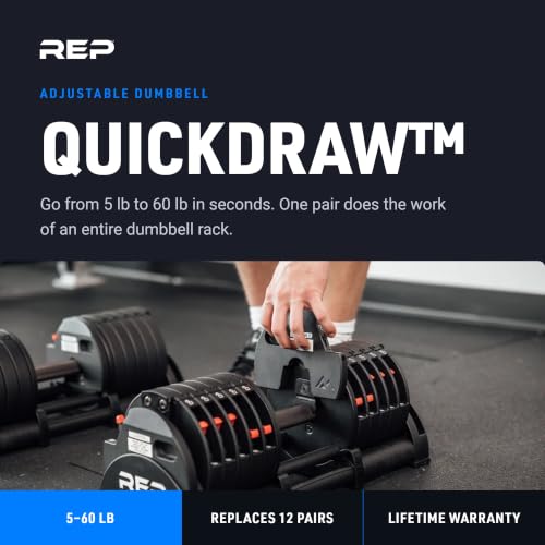 Fitness QuickDraw Adjustable Dumbbell Set, Pair, 30/40/50/60 lb Each, Steel Plates, Knurled Handle, Lock-N-Load Switch, Space-Saving Compact Free Weights, Strength Training, Home Gym, Men & Women - view 2