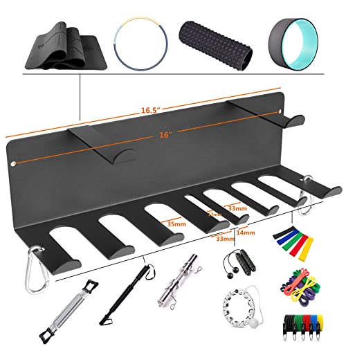 Resistance Bands Rack Wall Mount Home Gym Equipment Storage Rack for Resistance Bands, Jump Ropes, Yoga Mat, Foam Roller, Chains, 16.5", Black - view 2